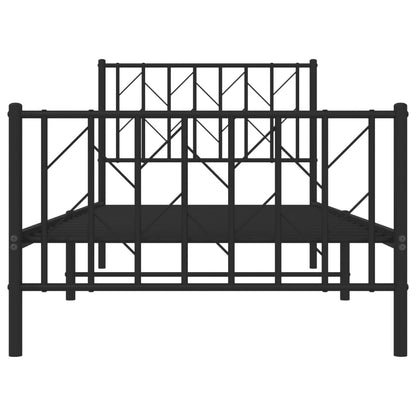 Metal Bed Frame With Headboard And Footboard Black 90X190 Cm Single