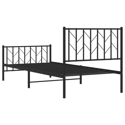 Metal Bed Frame With Headboard And Footboard Black 90X190 Cm Single