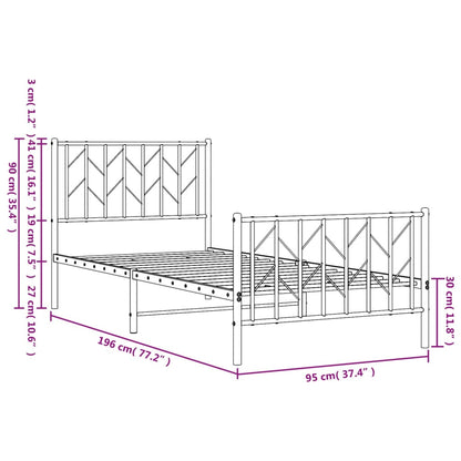 Metal Bed Frame With Headboard And Footboard Black 90X190 Cm Single