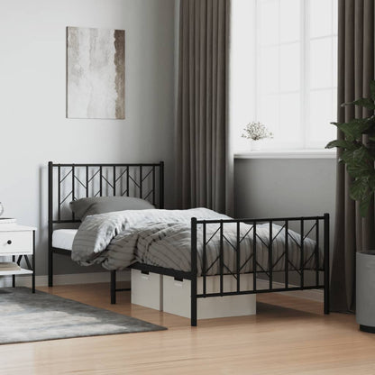 Metal Bed Frame With Headboard And Footboard Black 90X190 Cm Single