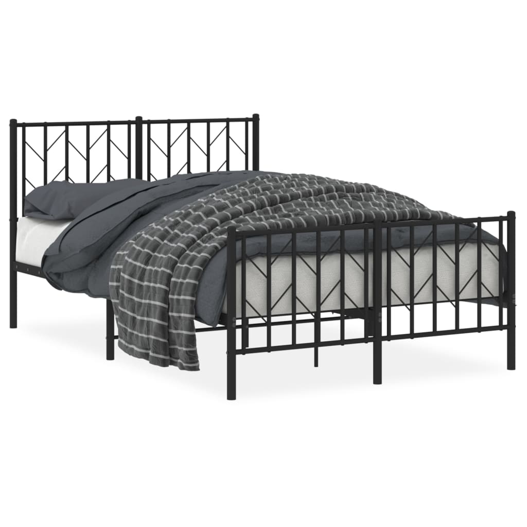 Metal Bed Frame With Headboard And Footboard Black 120X190 Cm Small Double