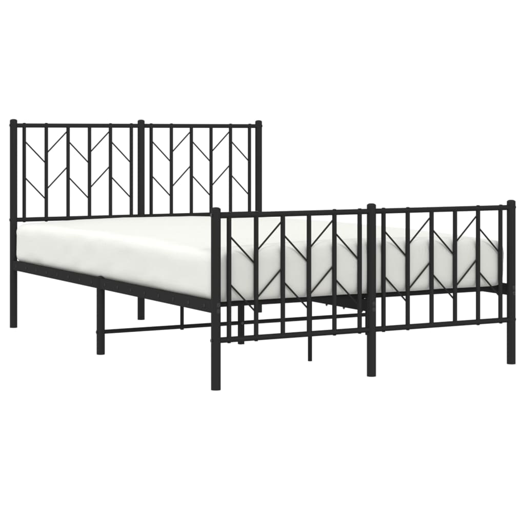 Metal Bed Frame With Headboard And Footboard Black 120X190 Cm Small Double