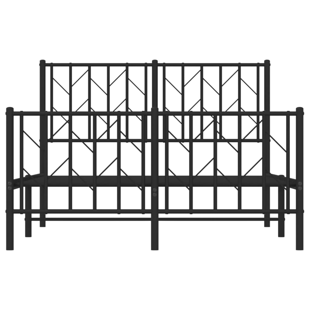 Metal Bed Frame With Headboard And Footboard Black 120X190 Cm Small Double