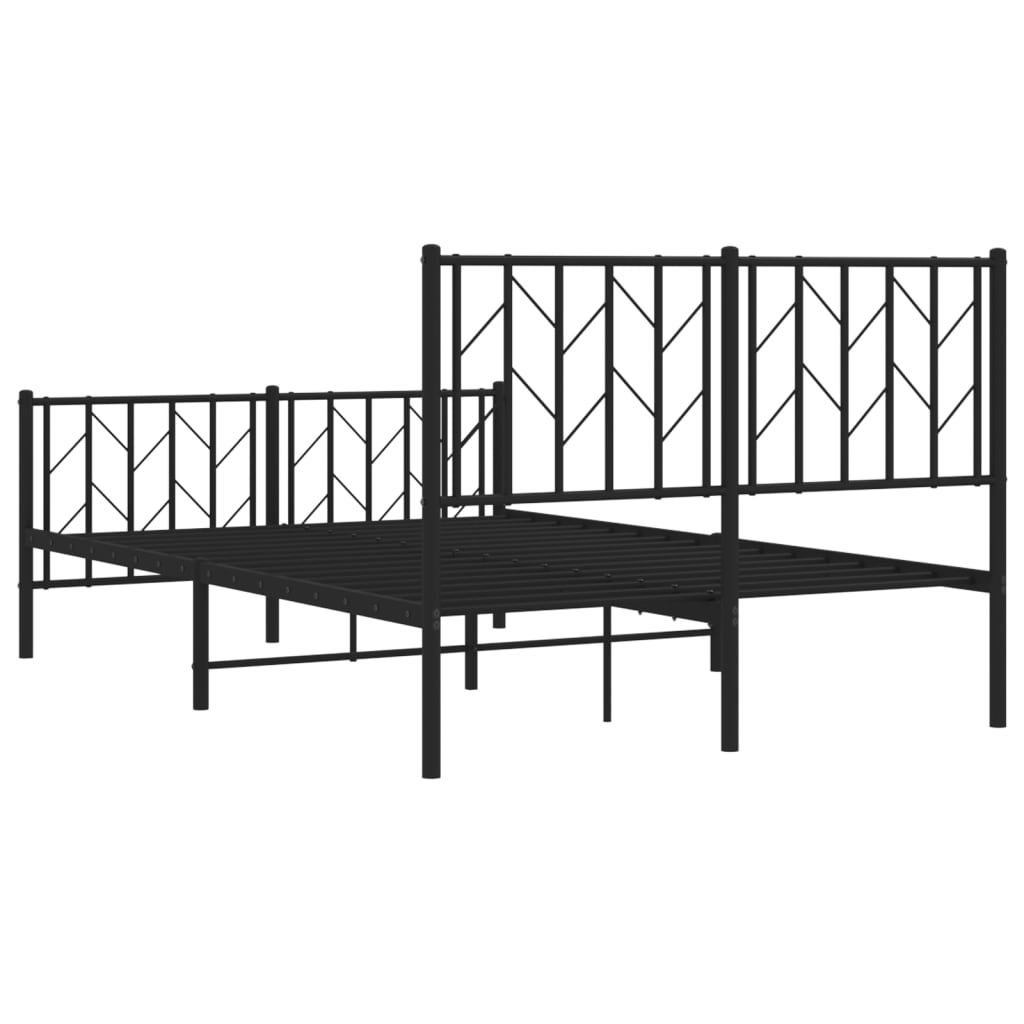 Metal Bed Frame With Headboard And Footboard Black 120X190 Cm Small Double