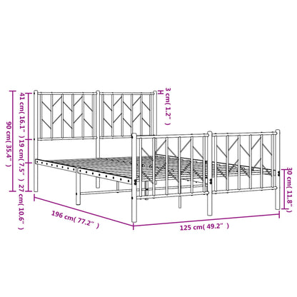 Metal Bed Frame With Headboard And Footboard Black 120X190 Cm Small Double