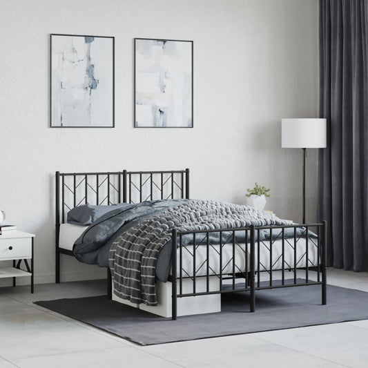 Metal Bed Frame With Headboard And Footboard Black 120X190 Cm Small Double