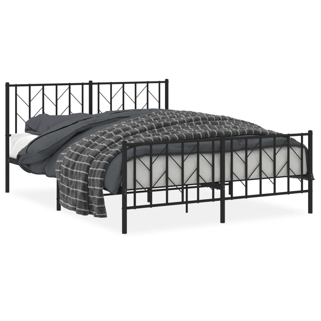 Metal Bed Frame With Headboard And Footboard Black 150X200 Cm King Size