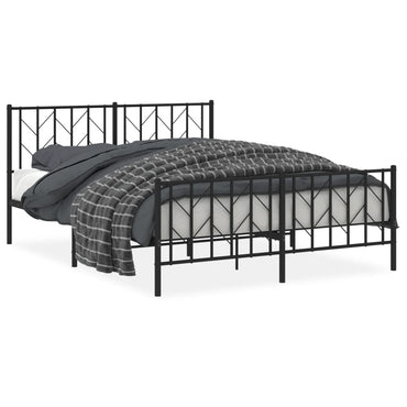 Metal Bed Frame With Headboard And Footboard Black 150X200 Cm King Size