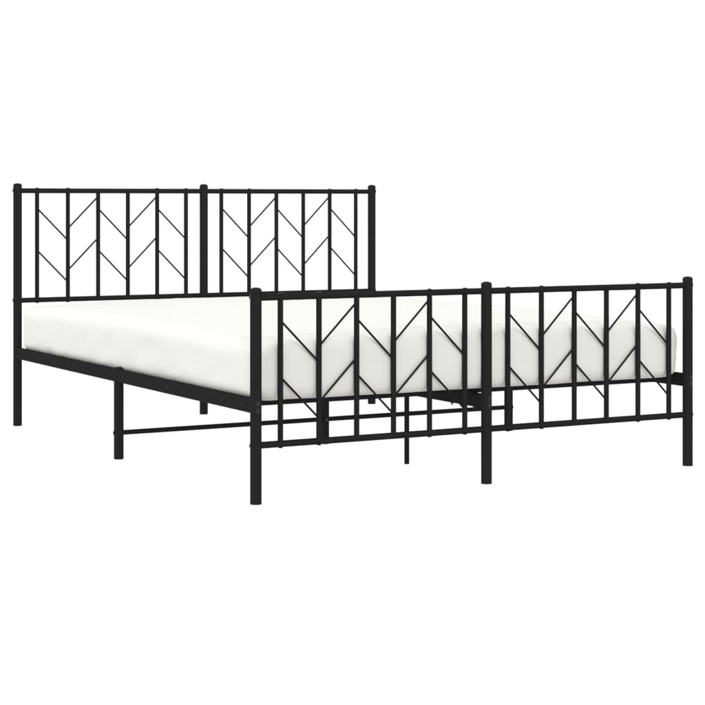 Metal Bed Frame With Headboard And Footboard Black 150X200 Cm King Size