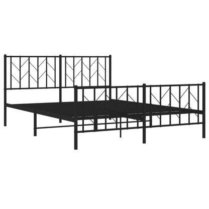 Metal Bed Frame With Headboard And Footboard Black 150X200 Cm King Size