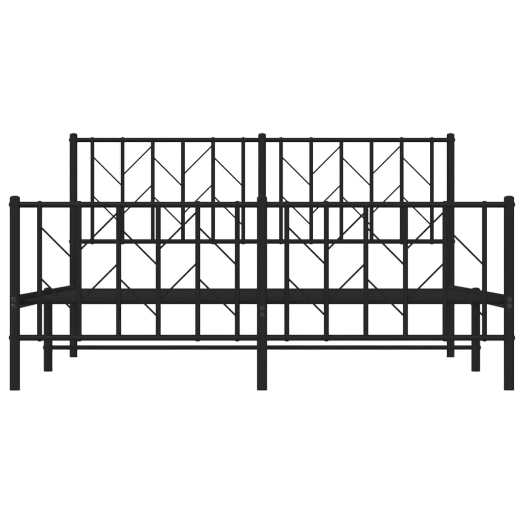 Metal Bed Frame With Headboard And Footboard Black 150X200 Cm King Size