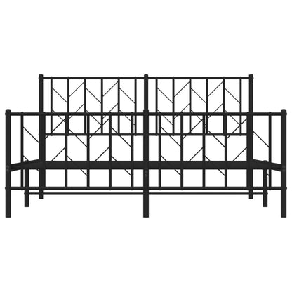 Metal Bed Frame With Headboard And Footboard Black 150X200 Cm King Size