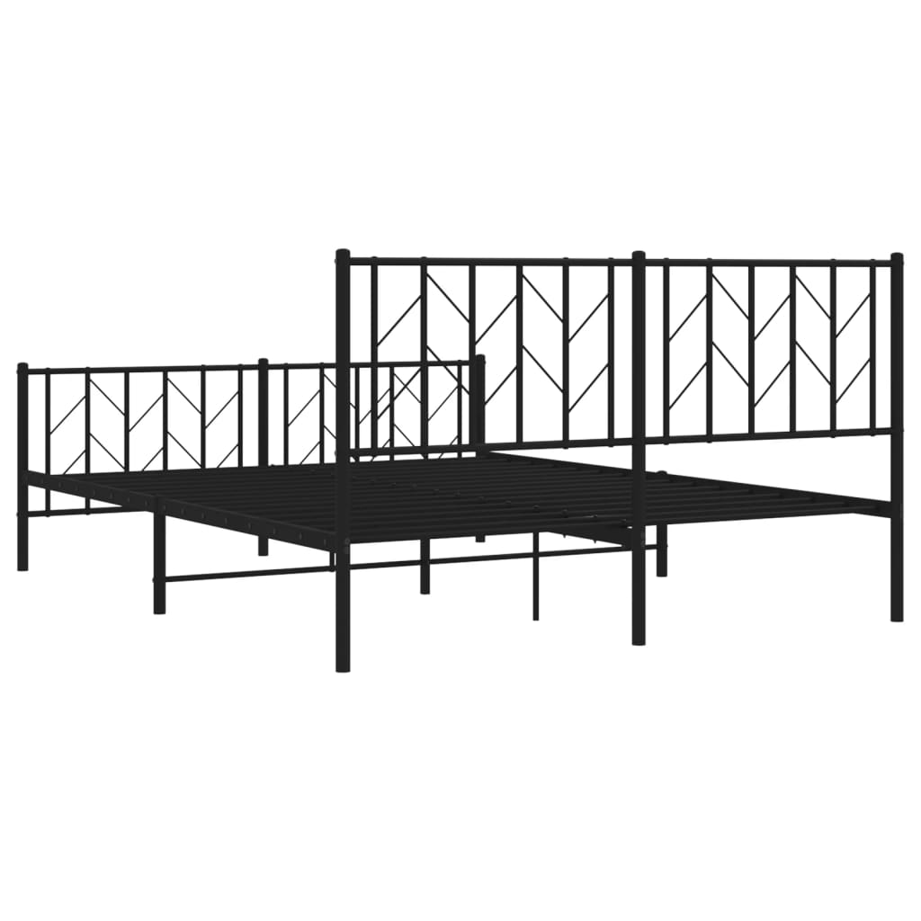 Metal Bed Frame With Headboard And Footboard Black 150X200 Cm King Size