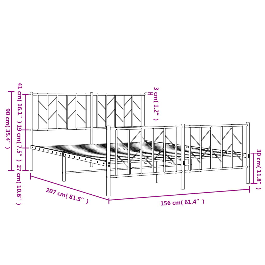 Metal Bed Frame With Headboard And Footboard Black 150X200 Cm King Size