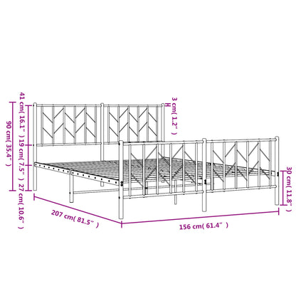 Metal Bed Frame With Headboard And Footboard Black 150X200 Cm King Size