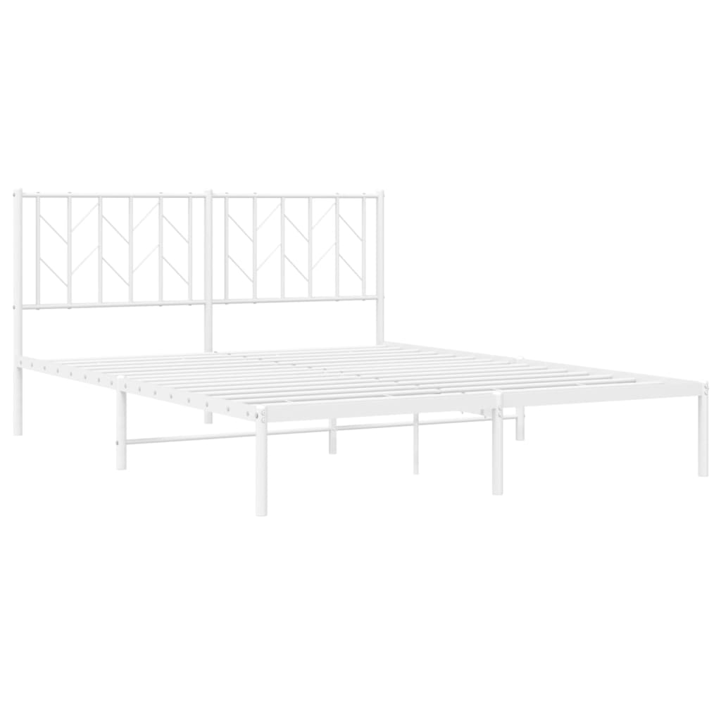 Metal Bed Frame With Headboard White 150X200 Cm King Size