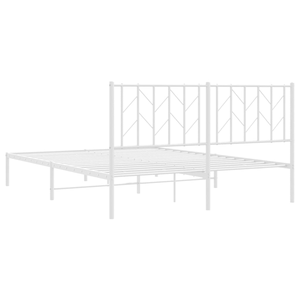 Metal Bed Frame With Headboard White 150X200 Cm King Size