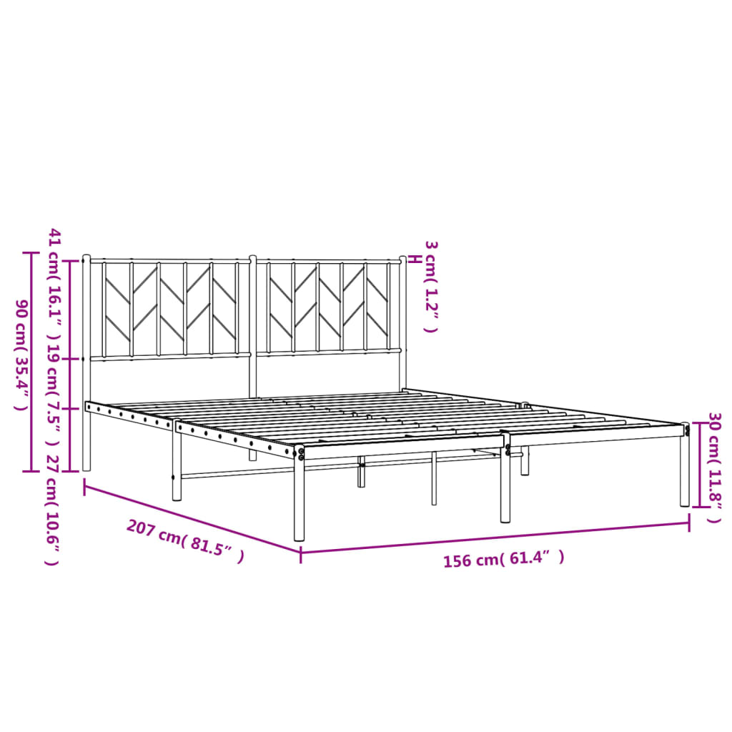 Metal Bed Frame With Headboard White 150X200 Cm King Size