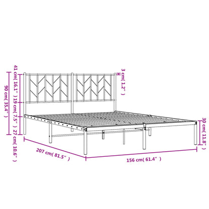 Metal Bed Frame With Headboard White 150X200 Cm King Size