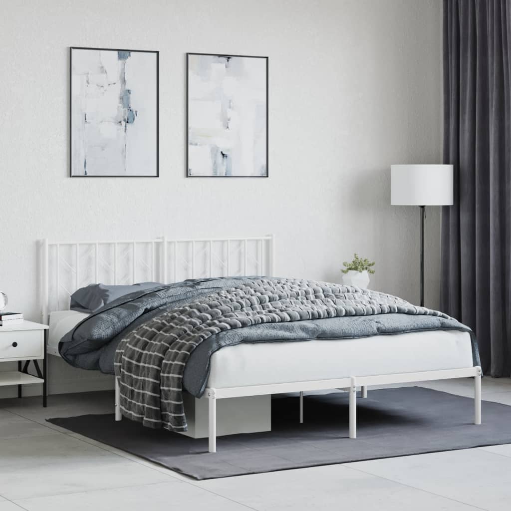 Metal Bed Frame With Headboard White 150X200 Cm King Size