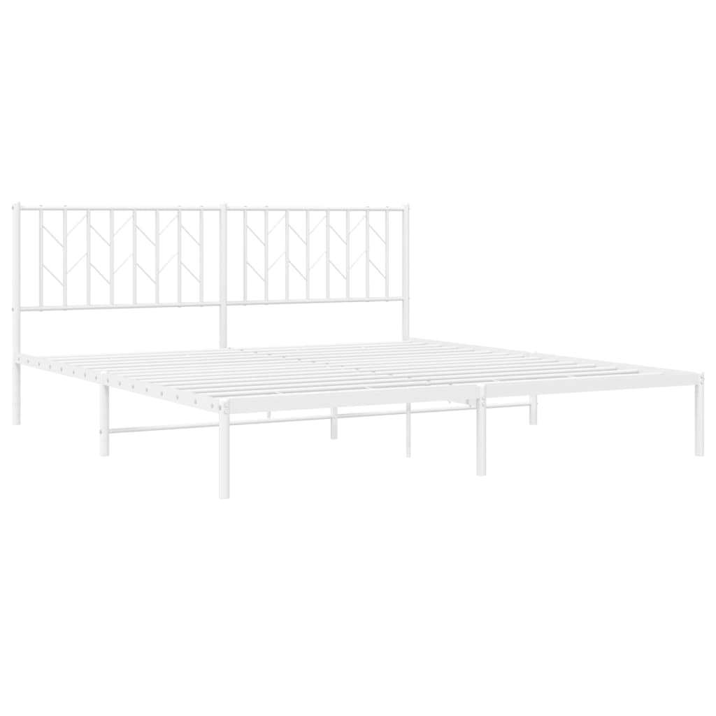 Metal Bed Frame With Headboard White 180X200 Cm Super King Size