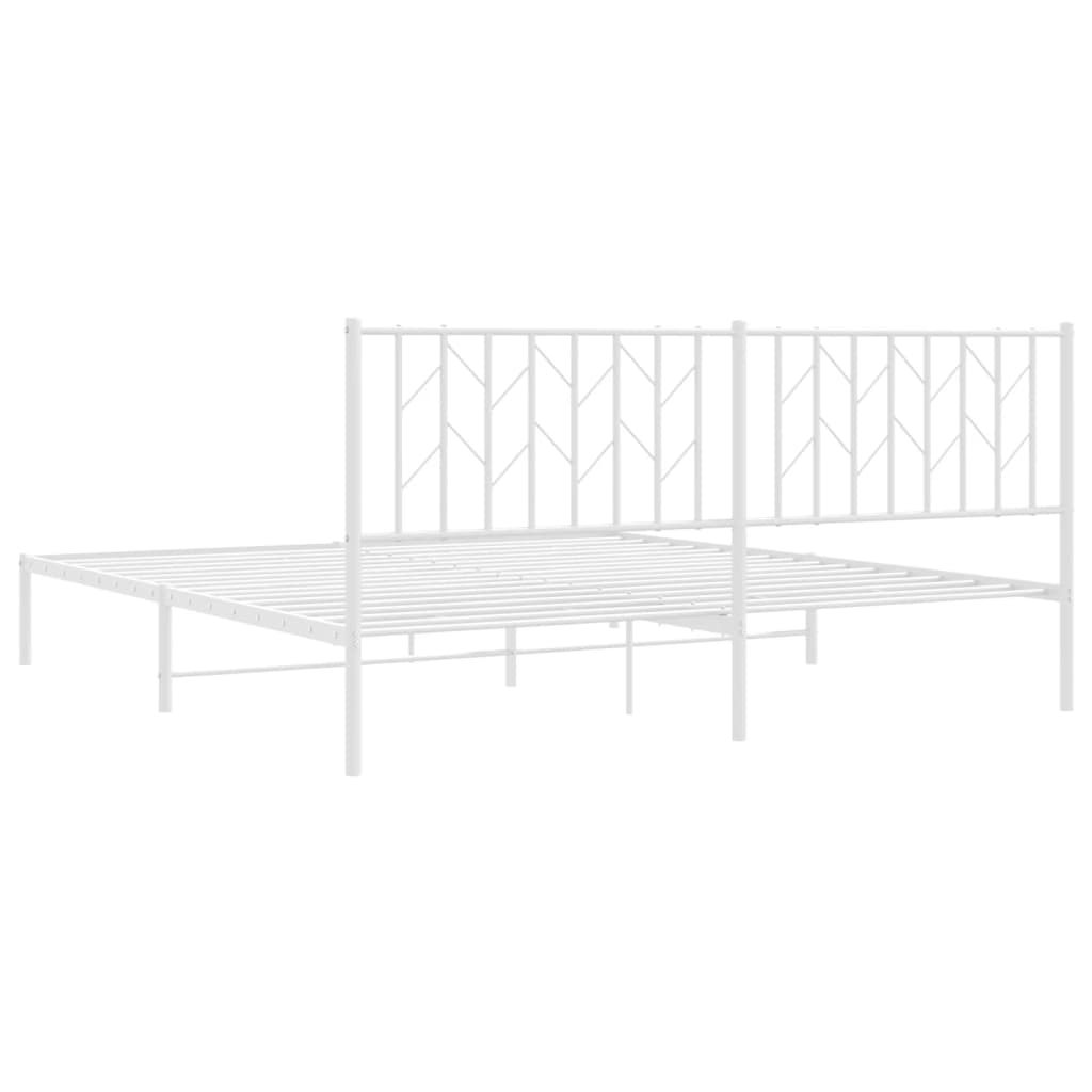 Metal Bed Frame With Headboard White 180X200 Cm Super King Size