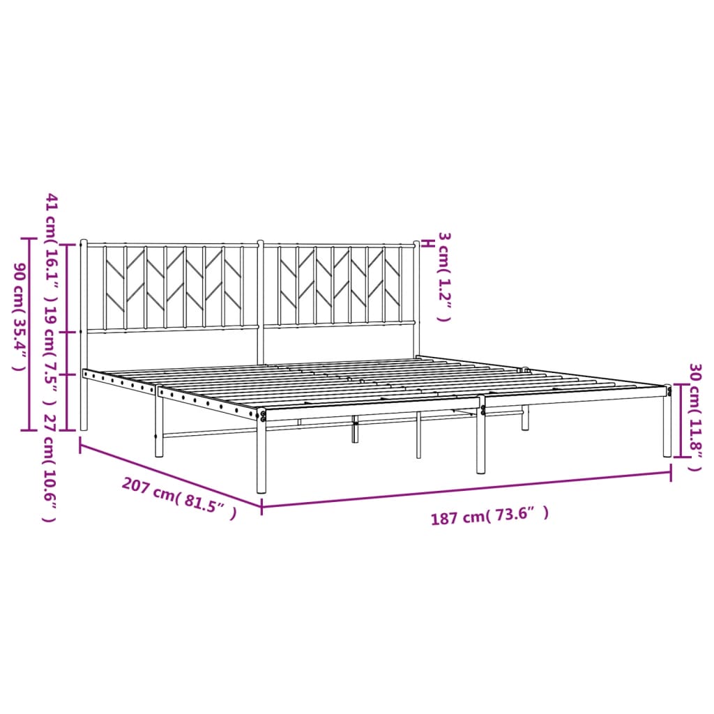 Metal Bed Frame With Headboard White 180X200 Cm Super King Size