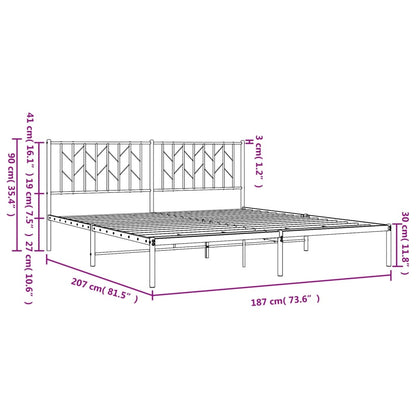 Metal Bed Frame With Headboard White 180X200 Cm Super King Size