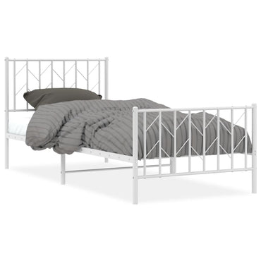 Metal Bed Frame With Headboard And Footboardâ White 90X190 Cm Single