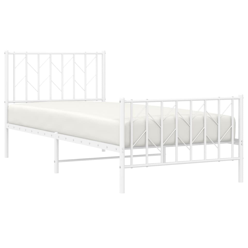 Metal Bed Frame With Headboard And Footboardâ White 90X190 Cm Single