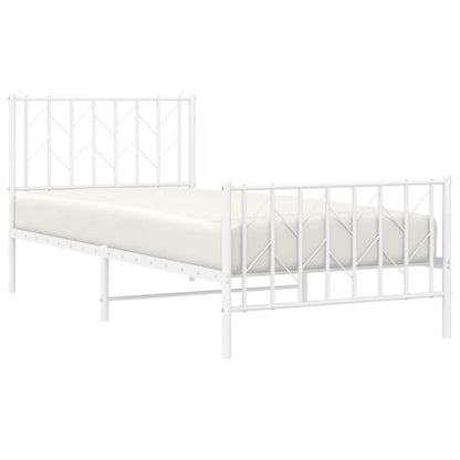 Metal Bed Frame With Headboard And Footboardâ White 90X190 Cm Single