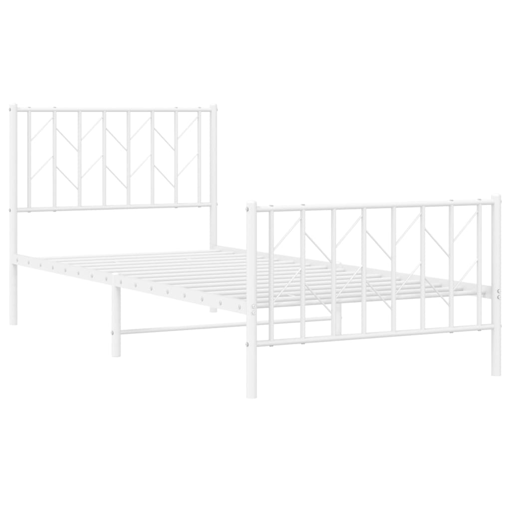 Metal Bed Frame With Headboard And Footboardâ White 90X190 Cm Single