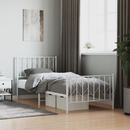 Metal Bed Frame With Headboard And Footboardâ White 90X190 Cm Single