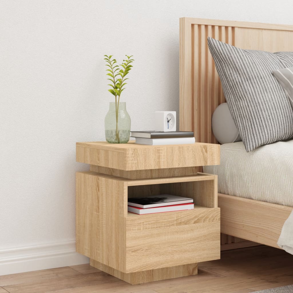 Bedside Cabinet With Led Lights Sonoma Oak 40X39X48.5 Cm