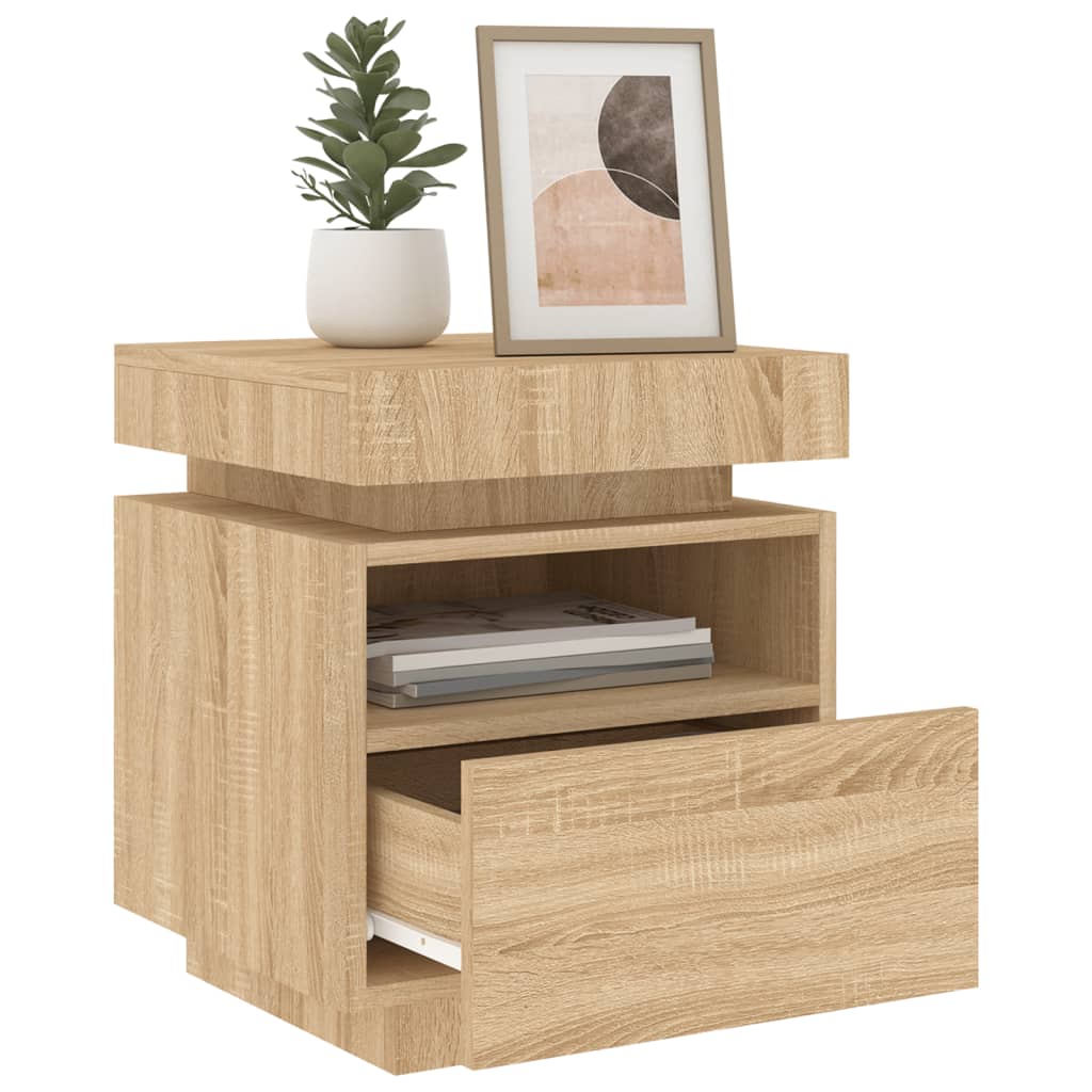 Bedside Cabinet With Led Lights Sonoma Oak 40X39X48.5 Cm