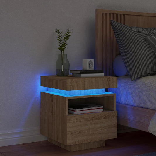 Bedside Cabinet With Led Lights Sonoma Oak 40X39X48.5 Cm