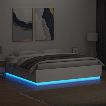 Bed Frame With Led Lights White 180X200 Cm Super King Engineered Wood