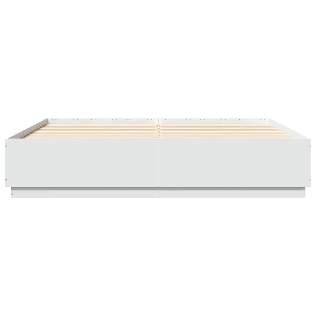 Bed Frame With Led Lights White 180X200 Cm Super King Engineered Wood