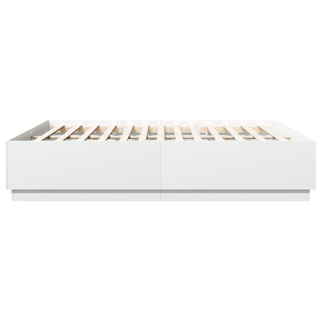 Bed Frame With Led Lights White 180X200 Cm Super King Engineered Wood