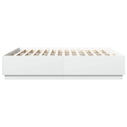 Bed Frame With Led Lights White 180X200 Cm Super King Engineered Wood