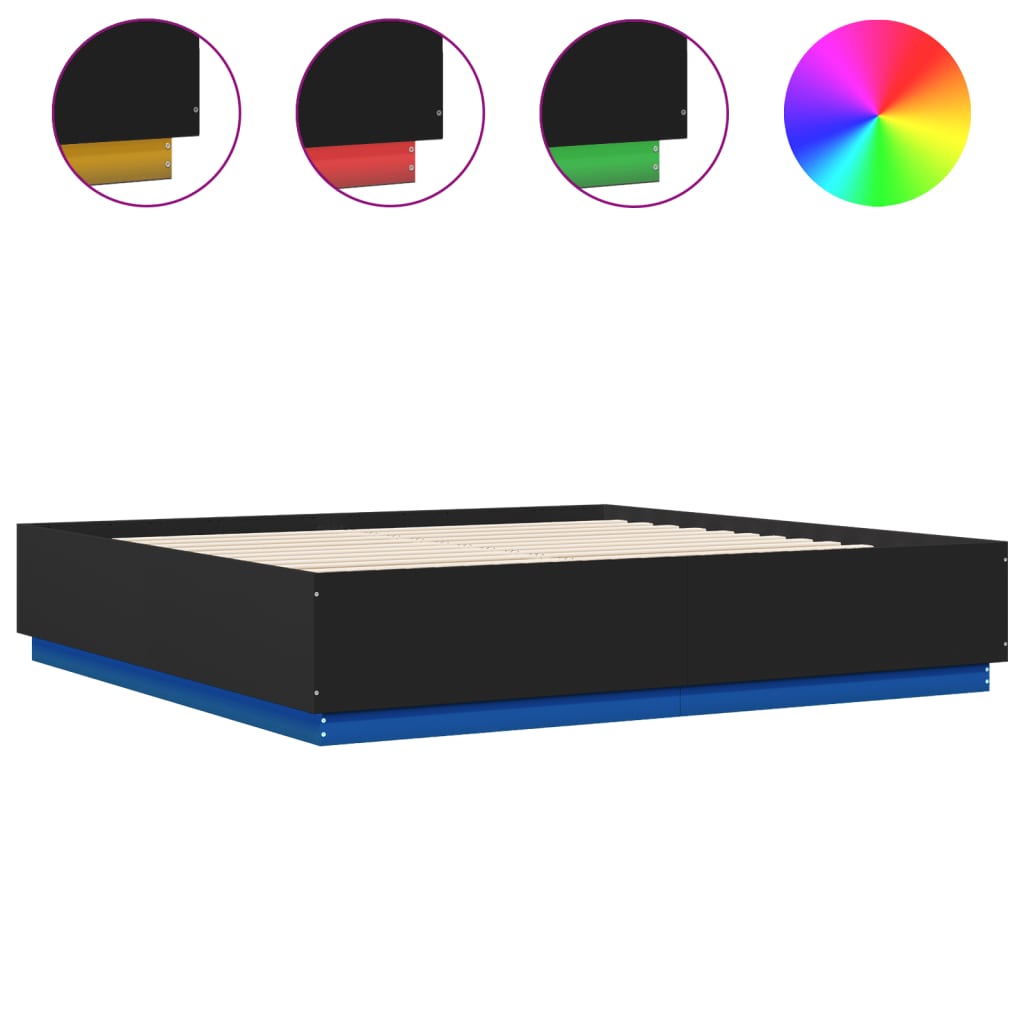 Bed Frame With Led Lights Black 180X200 Cm Super King Engineered Wood