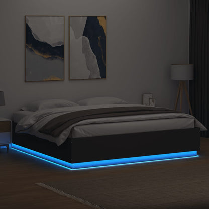 Bed Frame With Led Lights Black 180X200 Cm Super King Engineered Wood