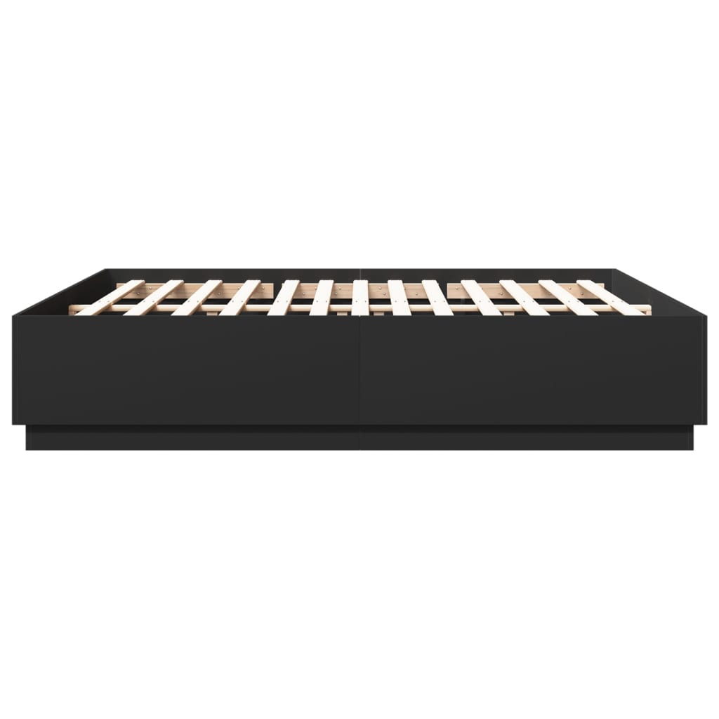 Bed Frame With Led Lights Black 180X200 Cm Super King Engineered Wood