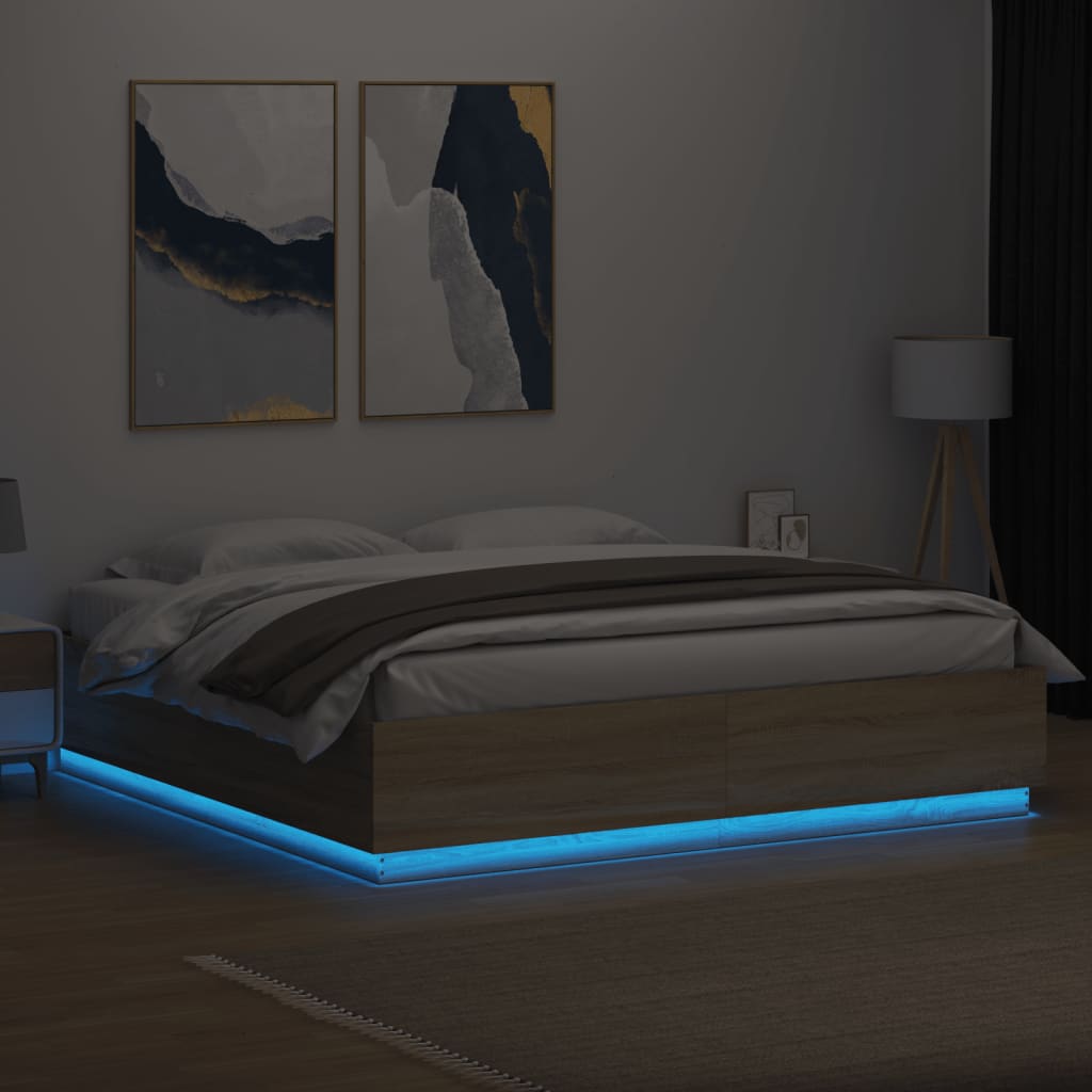 Bed Frame With Led Lights Sonoma Oak 180X200 Cm Super King Engineered Wood