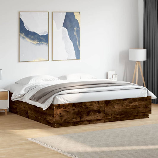 Bed Frame With Led Lights Smoked Oak 180X200 Cm Super King Engineered Wood