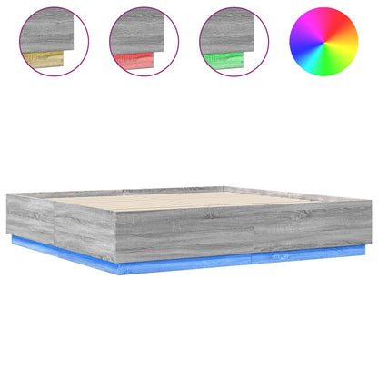 Bed Frame With Led Lights Grey Sonoma 180X200 Cm Super King Engineered Wood