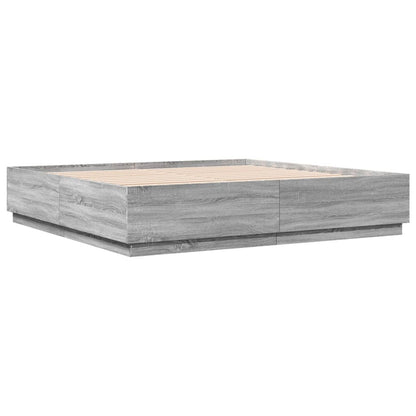 Bed Frame With Led Lights Grey Sonoma 180X200 Cm Super King Engineered Wood