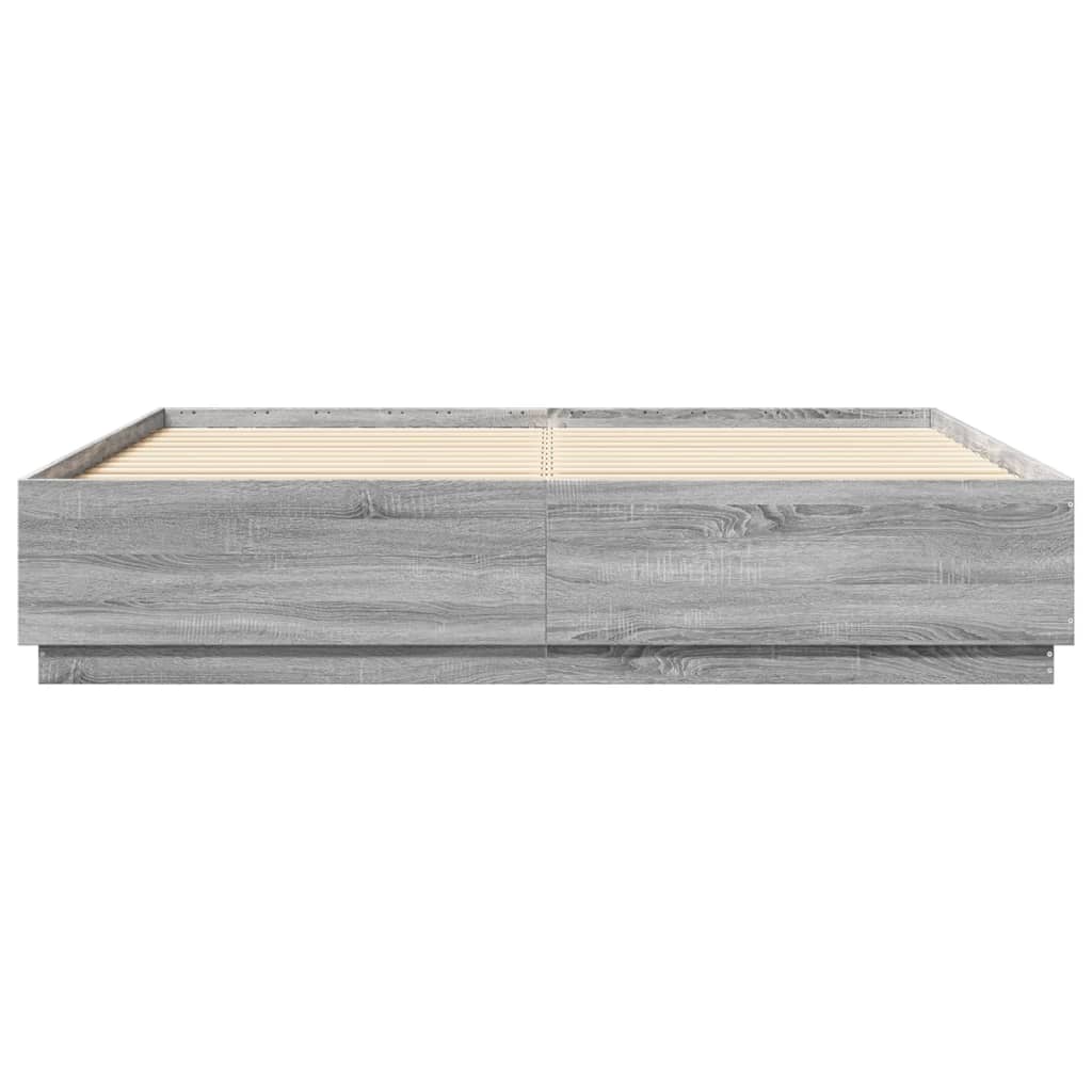 Bed Frame With Led Lights Grey Sonoma 180X200 Cm Super King Engineered Wood