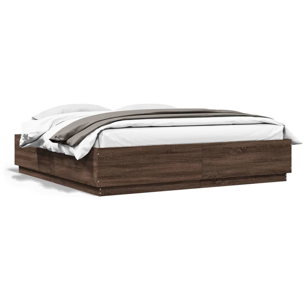 Bed Frame With Led Lights Brown Oak 180X200 Cm Super King Engineered Wood