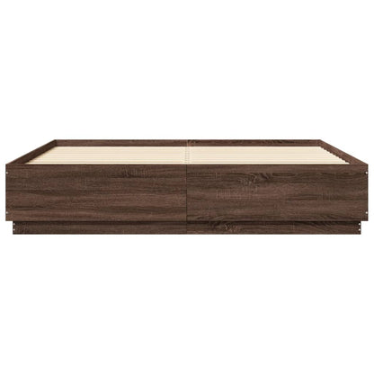 Bed Frame With Led Lights Brown Oak 180X200 Cm Super King Engineered Wood